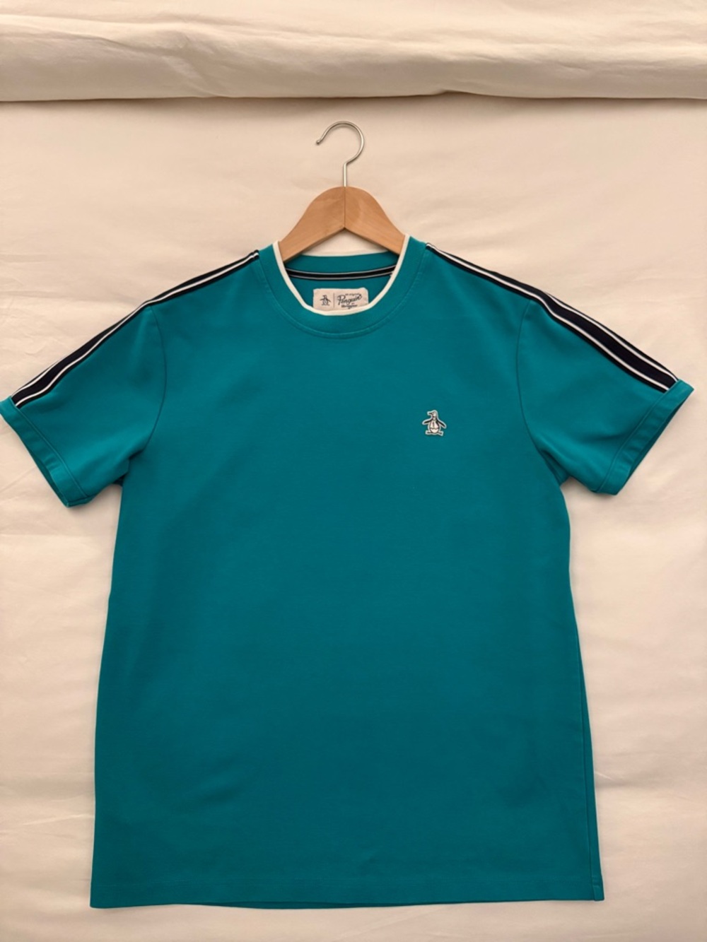 Original Penguin Teal Short Sleeve Tee with Navy Shoulder Taping